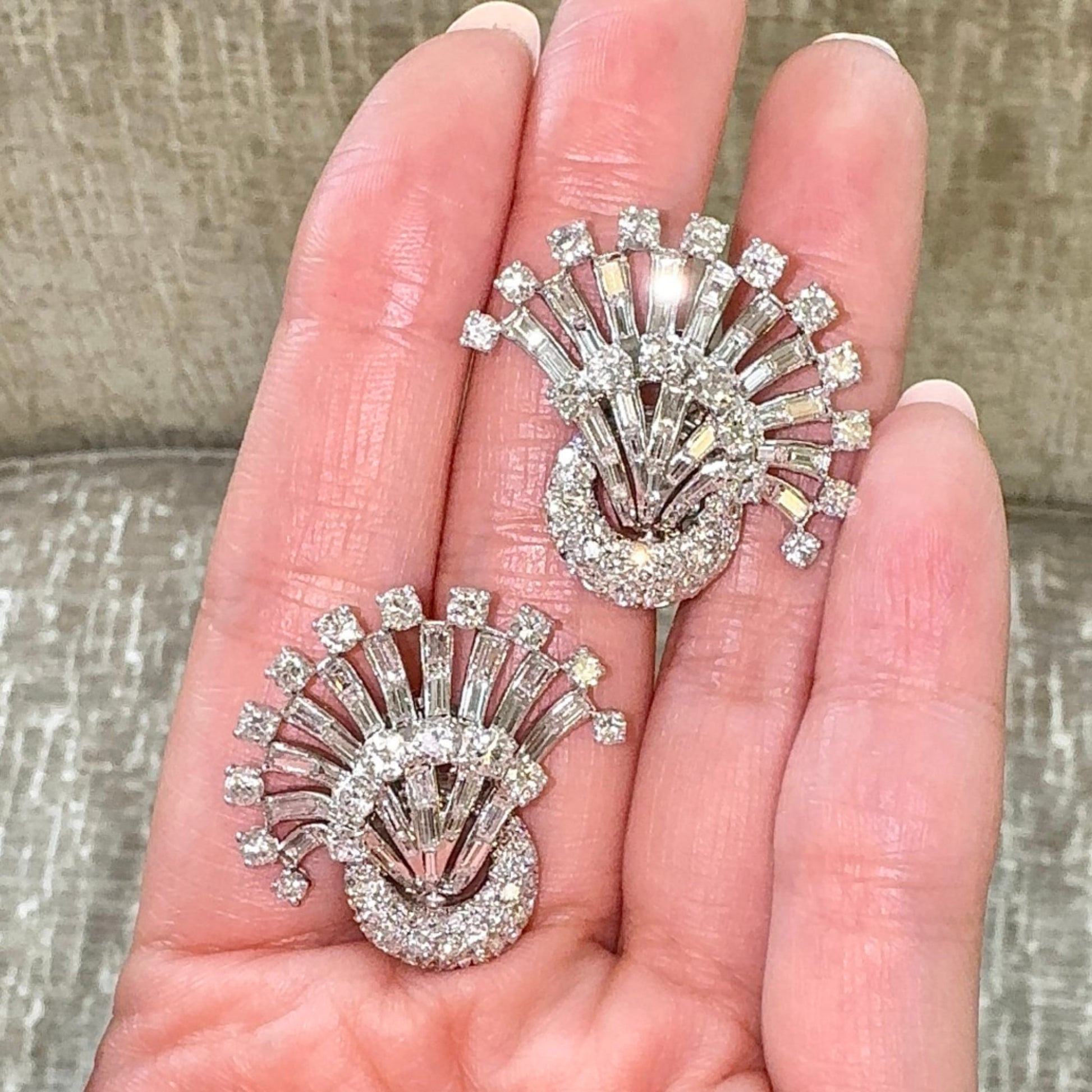 1960s Platinum Diamond Earrings front