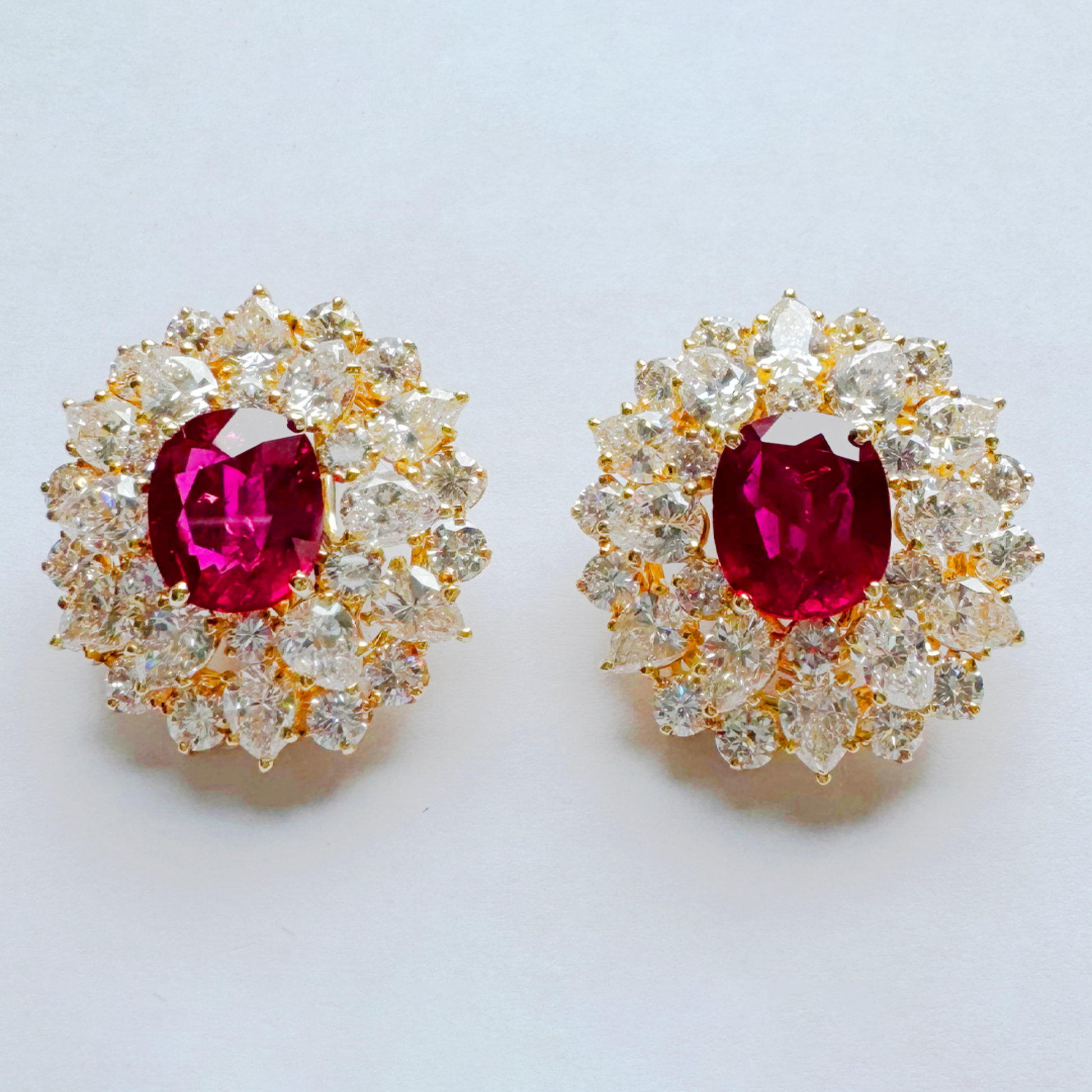 1950s 18KT Yellow Gold Ruby & Diamond Earrings front