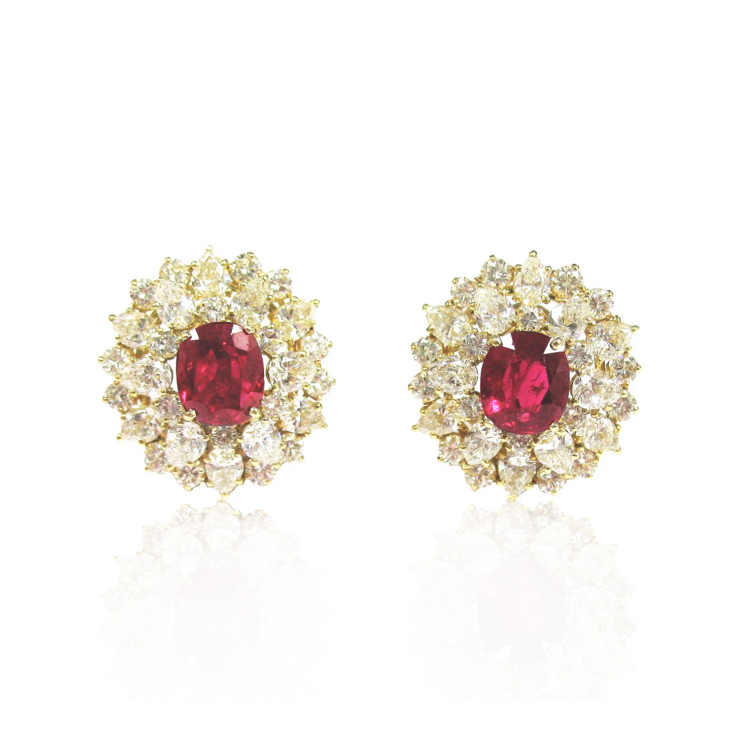 1950s 18KT Yellow Gold Ruby & Diamond Earrings front