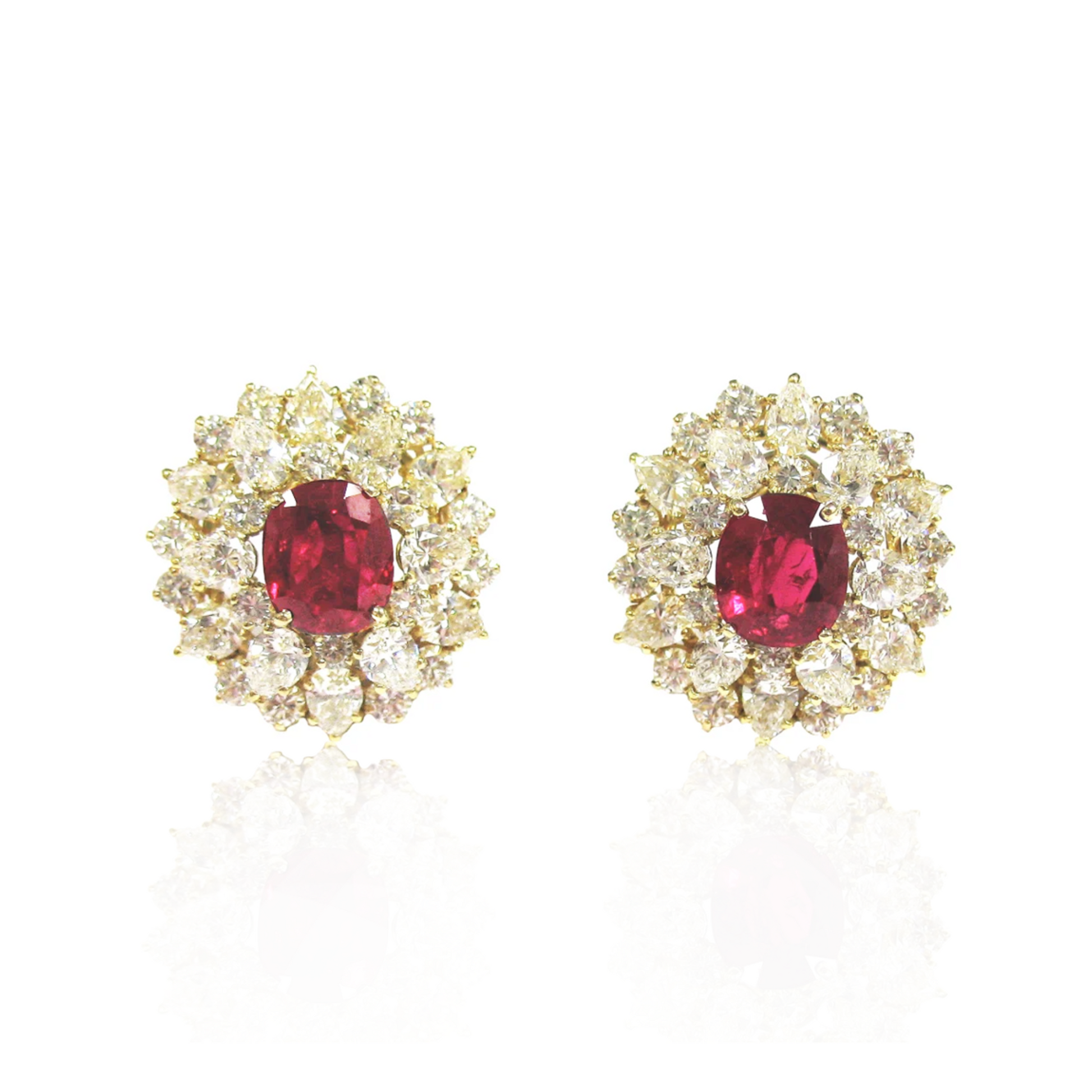 1950s 18KT Yellow Gold Ruby & Diamond Earrings front