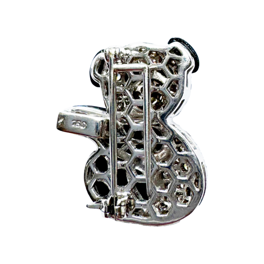 1980s 18KT White Gold Diamond & Enamel Panda Brooch back