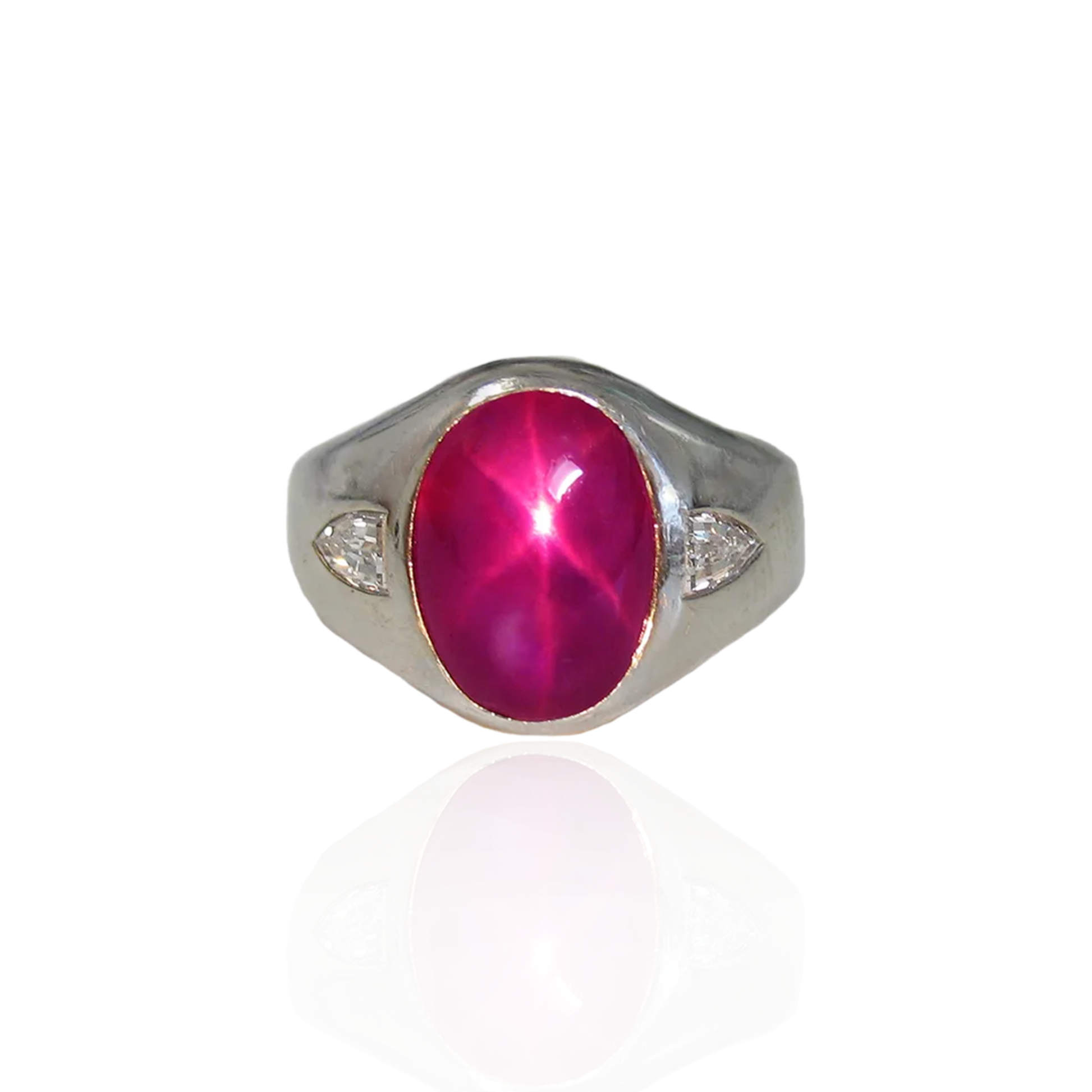 1950s Platinum Star Ruby & Diamond Ring front
