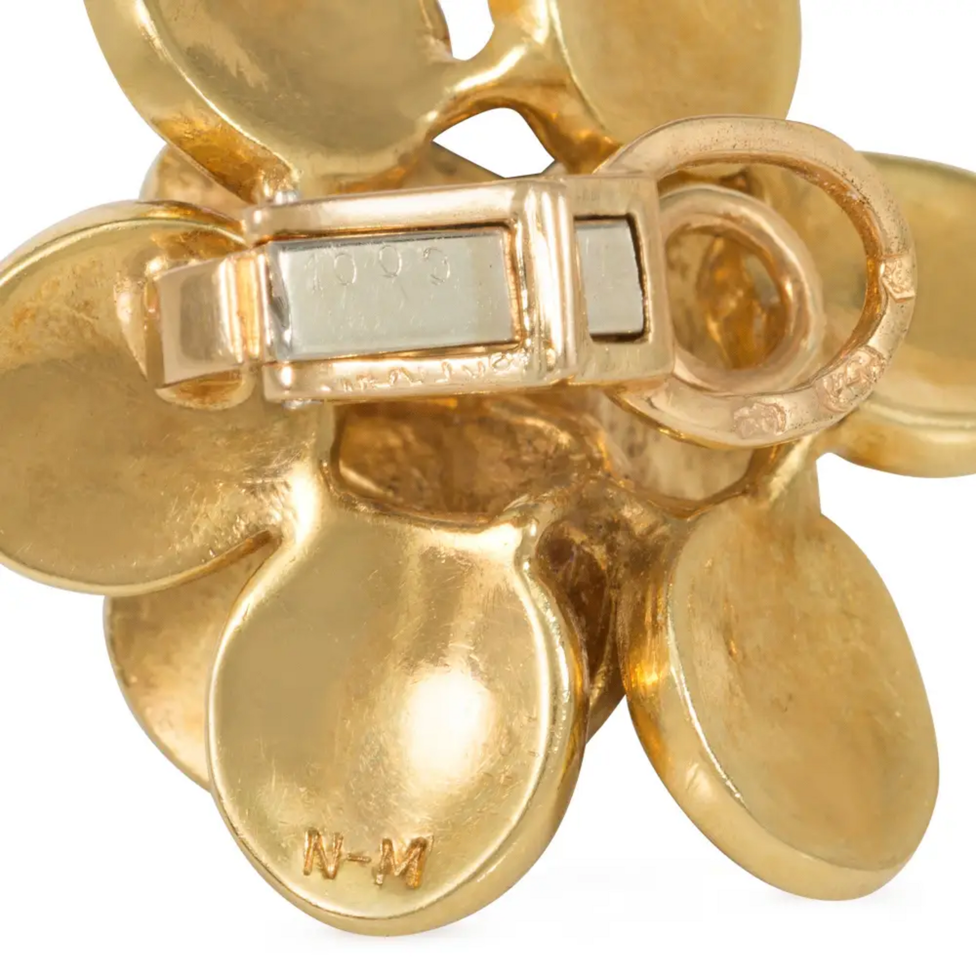 French 1960s 18KT Yellow Gold Diamond Earrings maker's marks