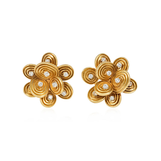 French 1960s 18KT Yellow Gold Diamond Earrings front