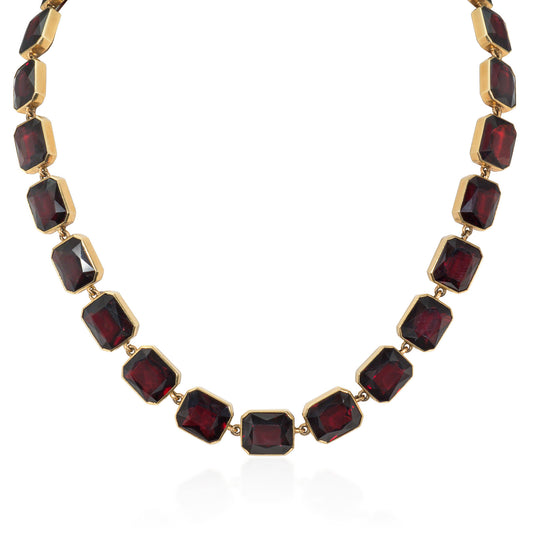 J.E. Caldwell Antique 14KT Yellow Gold Garnet Rivière Necklace front