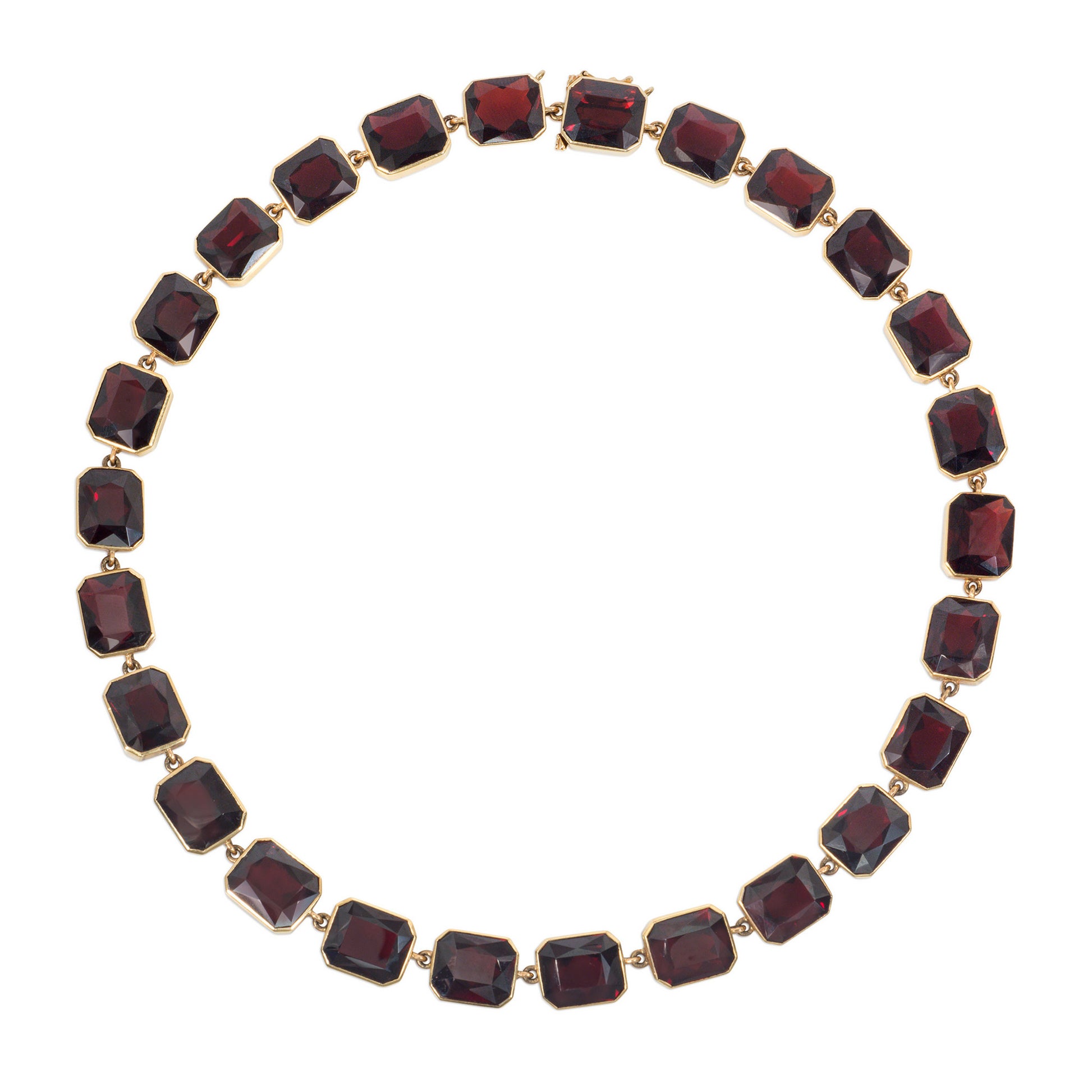 J.E. Caldwell Antique 14KT Yellow Gold Garnet Rivière Necklace front