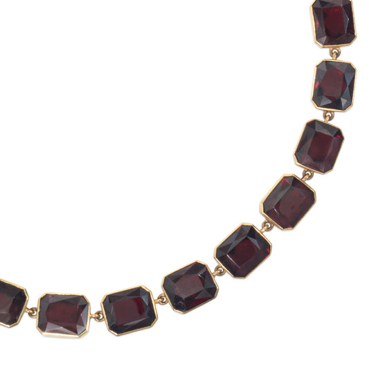 J.E. Caldwell Antique 14KT Yellow Gold Garnet Rivière Necklace front