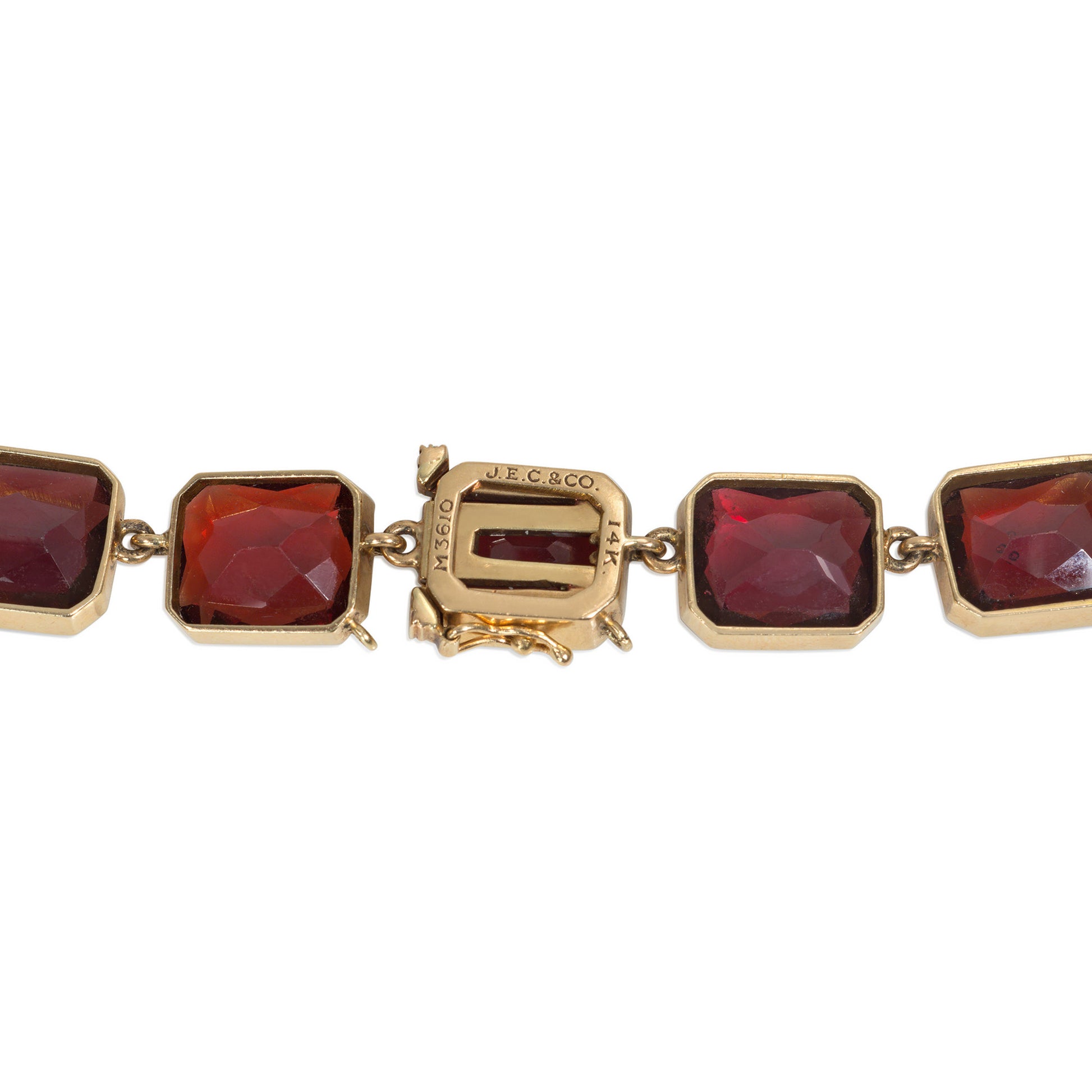 J.E. Caldwell Antique 14KT Yellow Gold Garnet Rivière Necklace signature