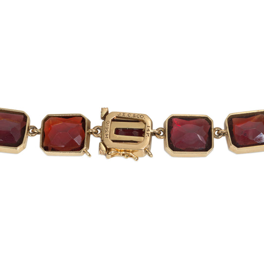 J.E. Caldwell Antique 14KT Yellow Gold Garnet Rivière Necklace signature