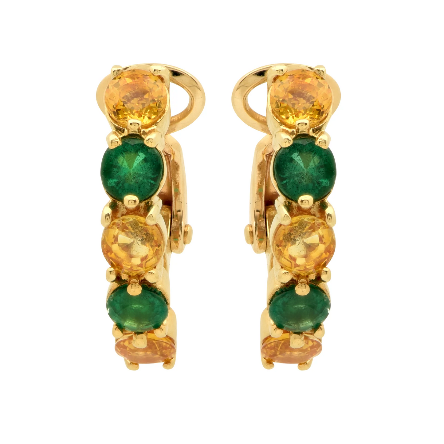 Post-1980s 18KT Yellow Gold Emerald & Sapphire Earrings front