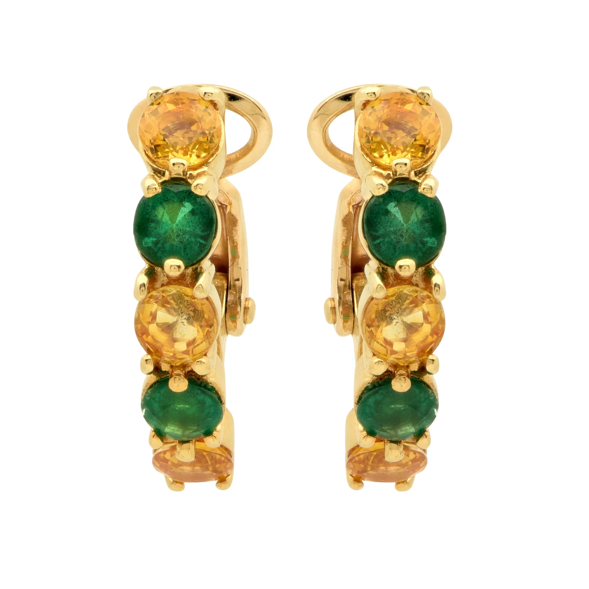 Post-1980s 18KT Yellow Gold Emerald & Sapphire Earrings front