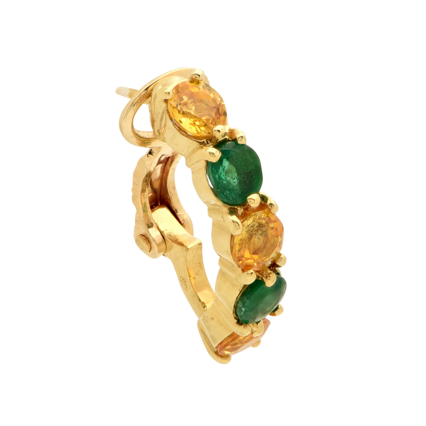 Post-1980s 18KT Yellow Gold Emerald & Sapphire Earrings side