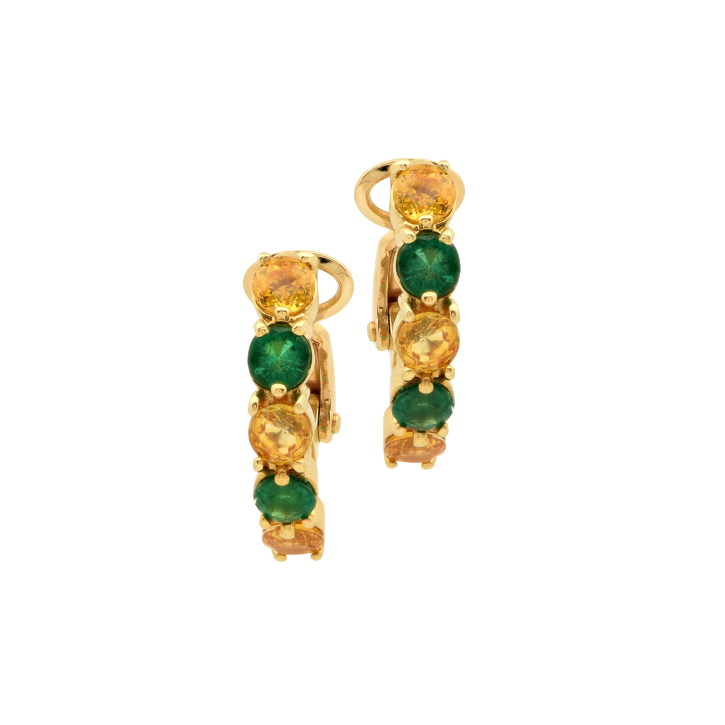 Post-1980s 18KT Yellow Gold Emerald & Sapphire Earrings front