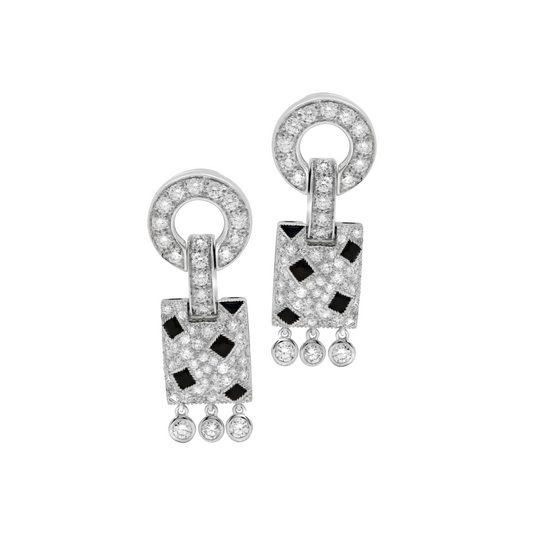 Cartier Post-1980s 18KT White Gold Diamond & Onyx Panthère Earrings front