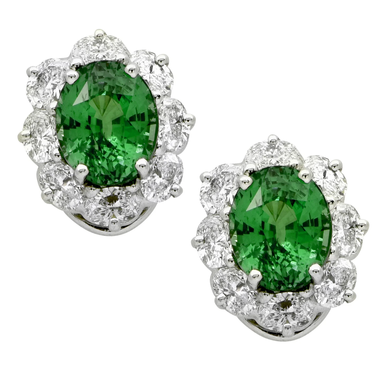 Oscar Heyman Bros 1980s Platinum Tsavorite & Diamond Earrings front