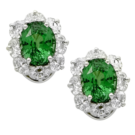 Oscar Heyman Bros 1980s Platinum Tsavorite & Diamond Earrings front
