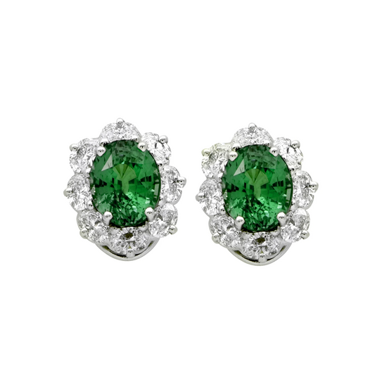 Oscar Heyman Bros 1980s Platinum Tsavorite & Diamond Earrings front