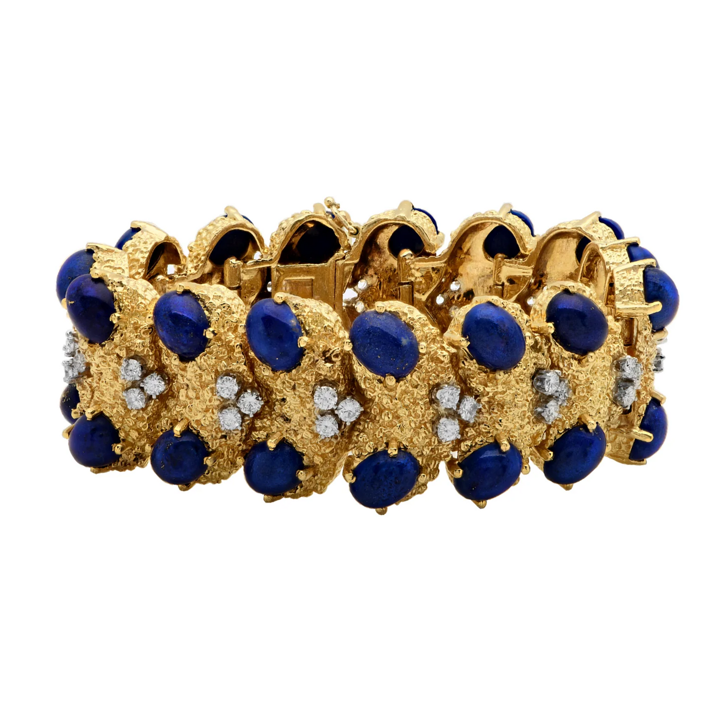 Post-1980s 18KT Yellow Gold Lapis Lazuli & Diamond Bracelet front