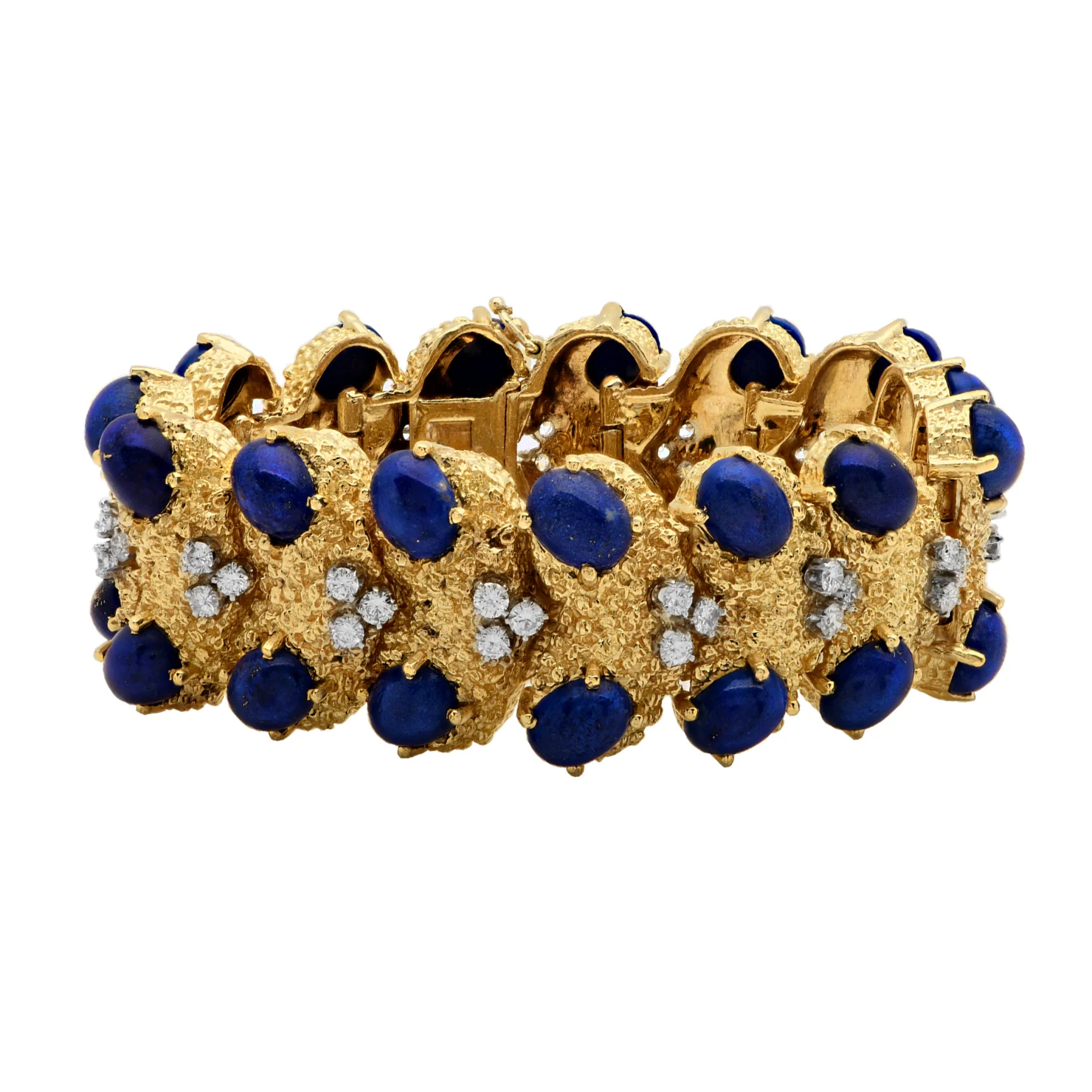 Post-1980s 18KT Yellow Gold Lapis Lazuli & Diamond Bracelet front