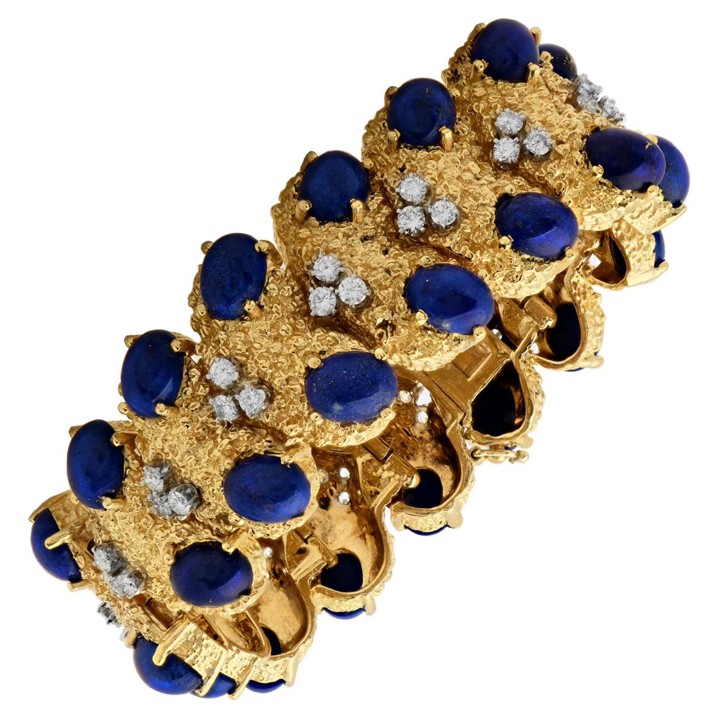 Post-1980s 18KT Yellow Gold Lapis Lazuli & Diamond Bracelet front