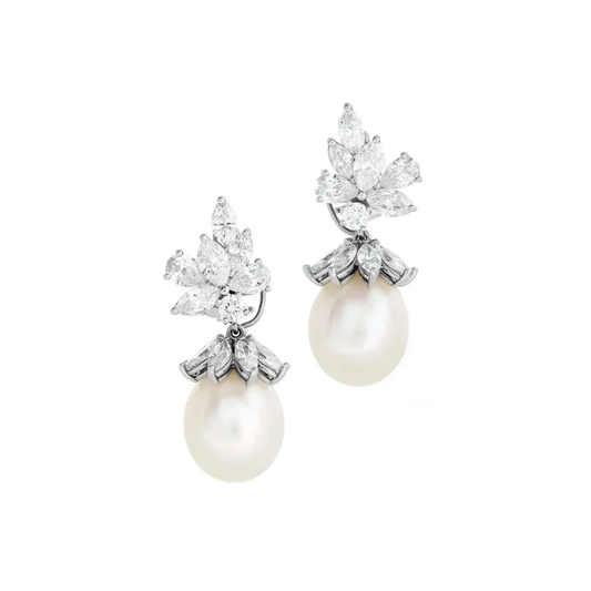 Tiffany & Co. 1980s Platinum Cultured Pearl & Diamond Earrings front