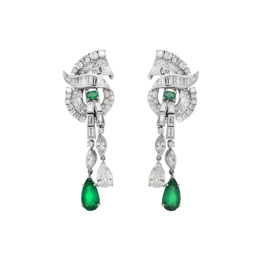 Raymond Yard Post-1980s Platinum Emerald & Diamond Earrings front