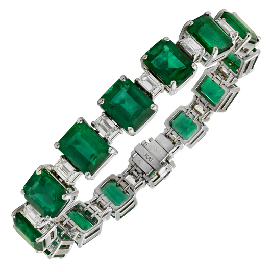 Contemporary Platinum Emerald & Diamond Bracelet front