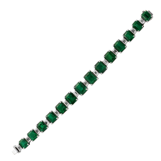 Contemporary Platinum Emerald & Diamond Bracelet front
