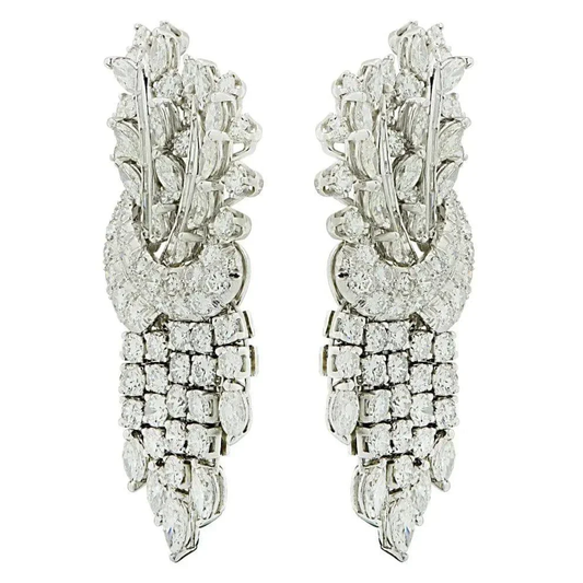 1960s Platinum Diamond Earrings front