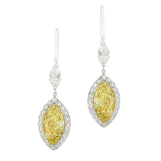 Post-1980s Platinum & 18KT Yellow Gold Yellow & White Diamond Earrings front