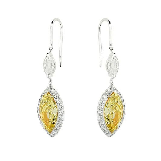 Post-1980s Platinum & 18KT Yellow Gold Yellow & White Diamond Earrings front
