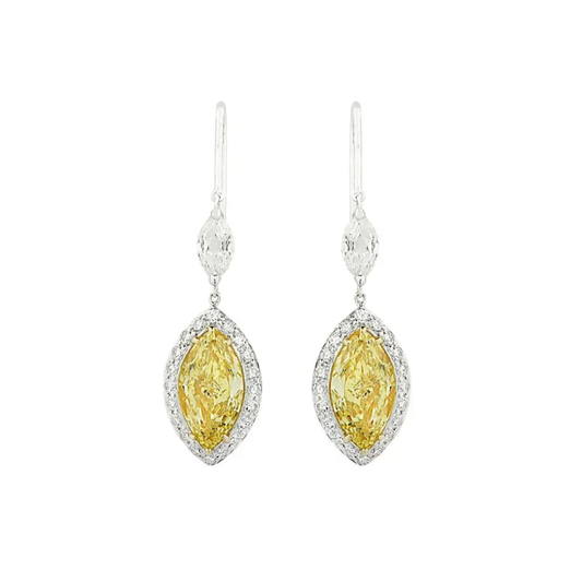 Post-1980s Platinum & 18KT Yellow Gold Yellow & White Diamond Earrings front