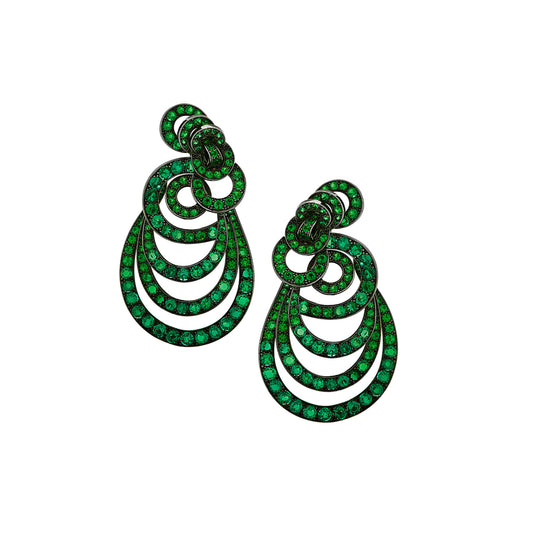 Contemporary 18KT Blackened Gold & Rhodium Emerald Earrings front