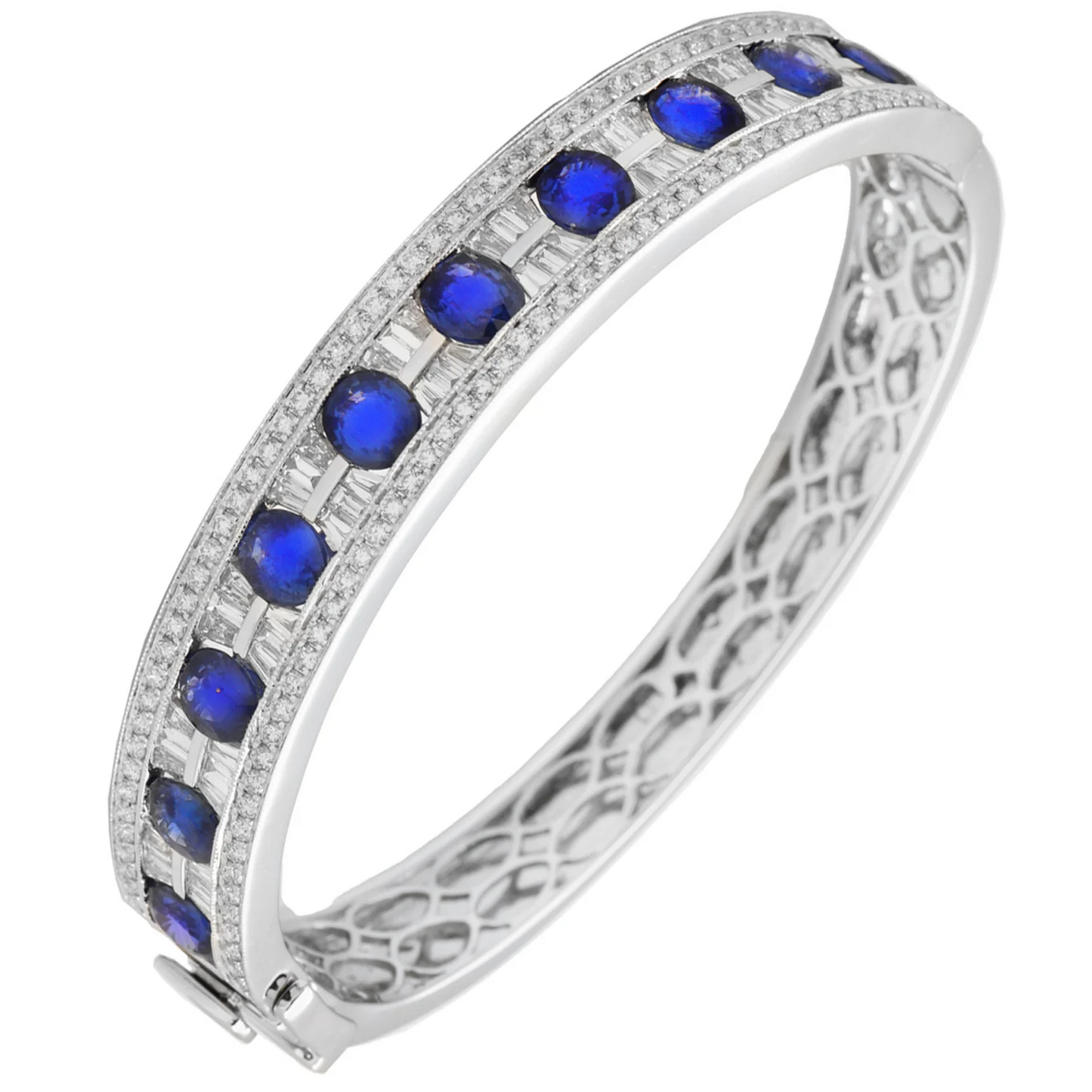 Post-1980s 18KT White Gold Sapphire & Diamond Bracelet front