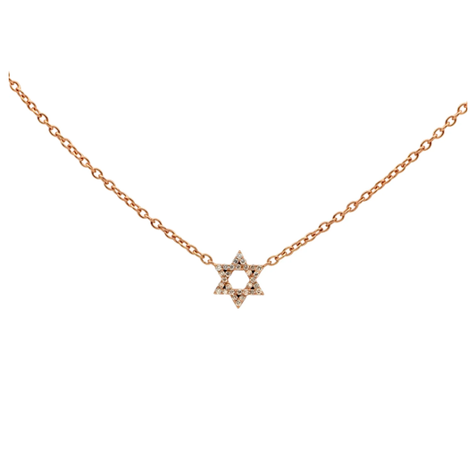 Post-1980s 18KT Rose Gold Diamond Star of David Necklace front