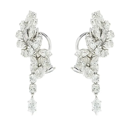Contemporary Platinum Diamond Earrings front