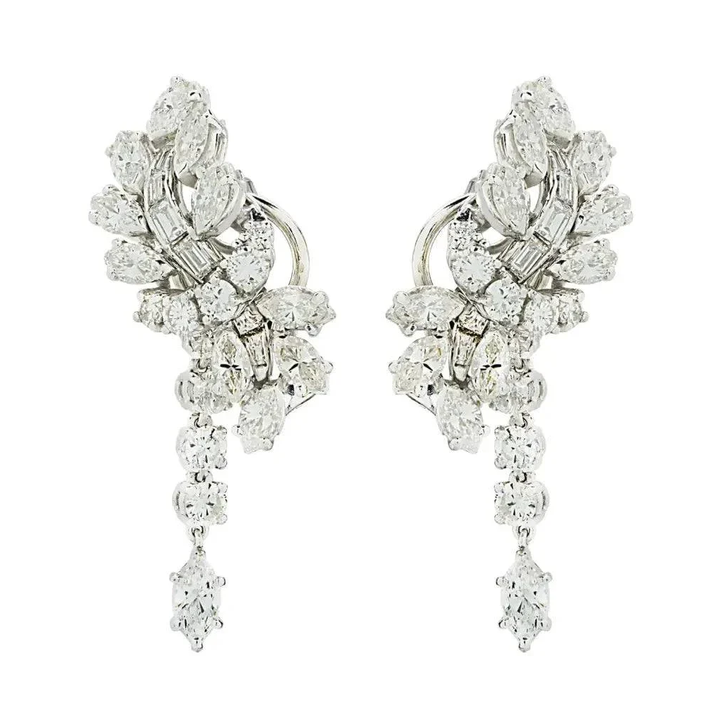 Contemporary Platinum Diamond Earrings front