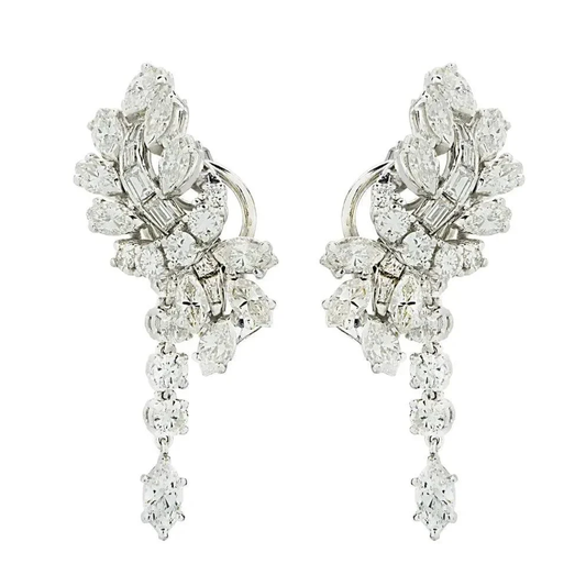 Contemporary Platinum Diamond Earrings front
