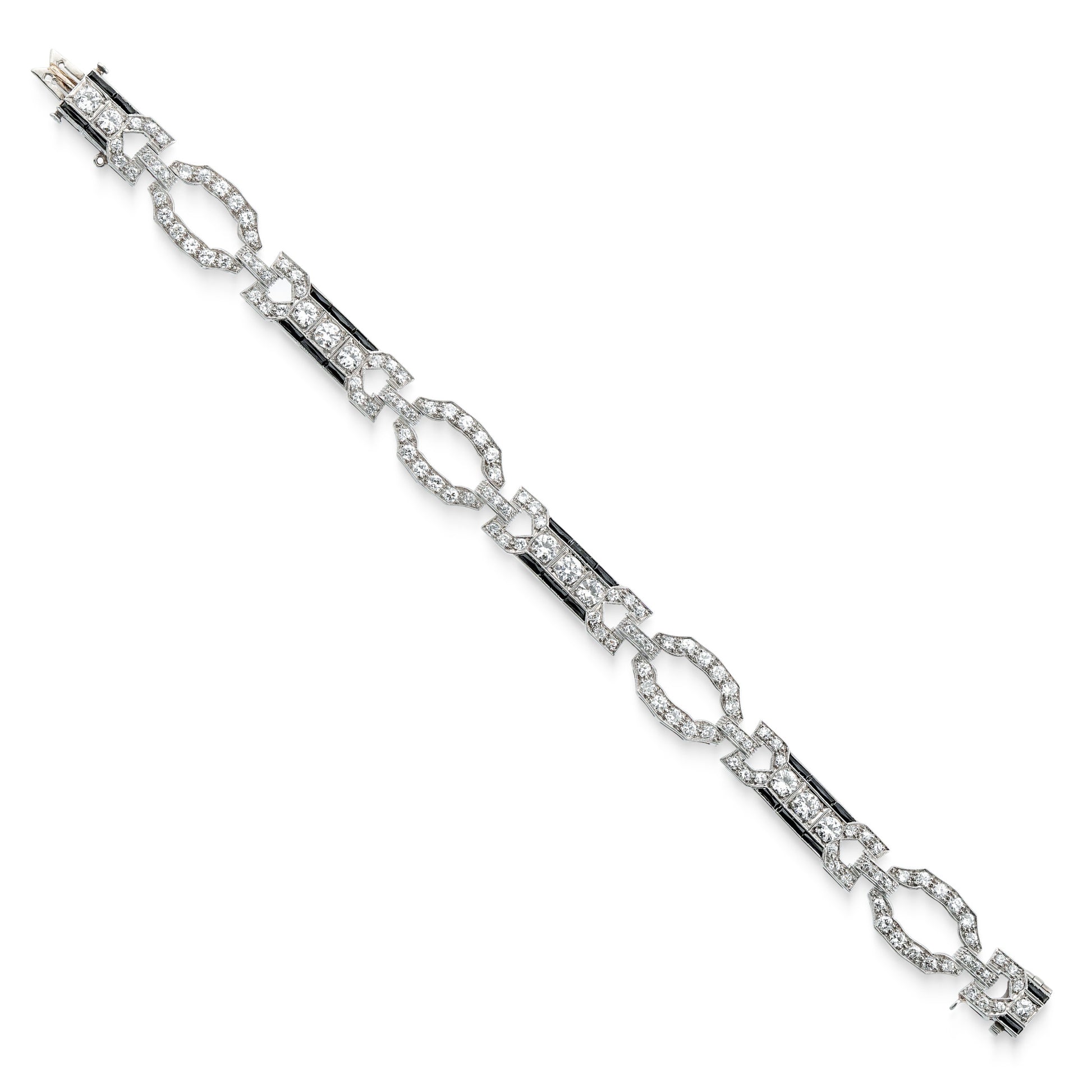 Art Deco Platinum Diamond & Onyx Bracelet front