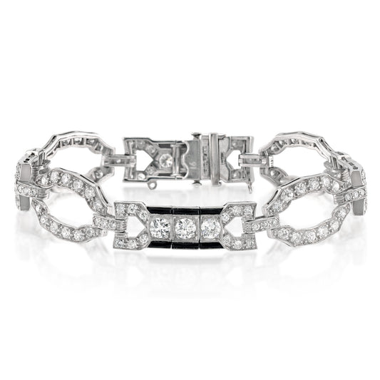 Art Deco Platinum Diamond & Onyx Bracelet front