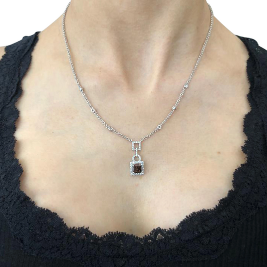 Post-1980s 18KT White Gold Diamond Necklace on neck