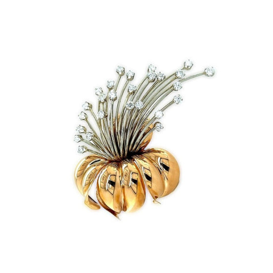 Retro 18KT White & Yellow Gold Diamond Brooch front