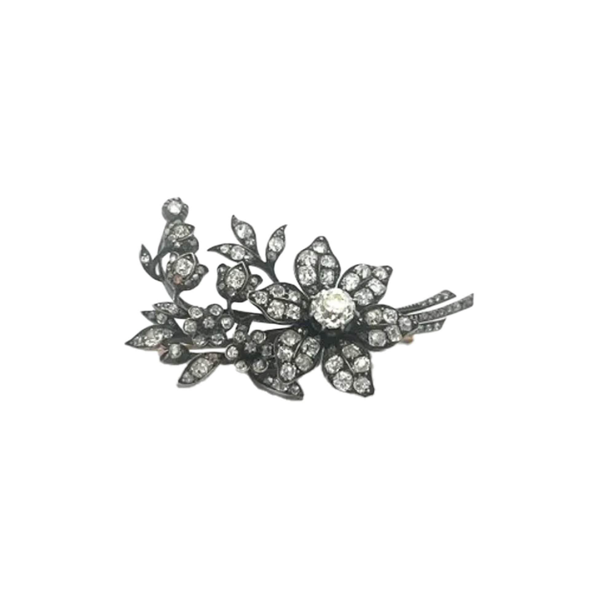 Victorian Silver & 18KT Yellow Gold Diamond Brooch front