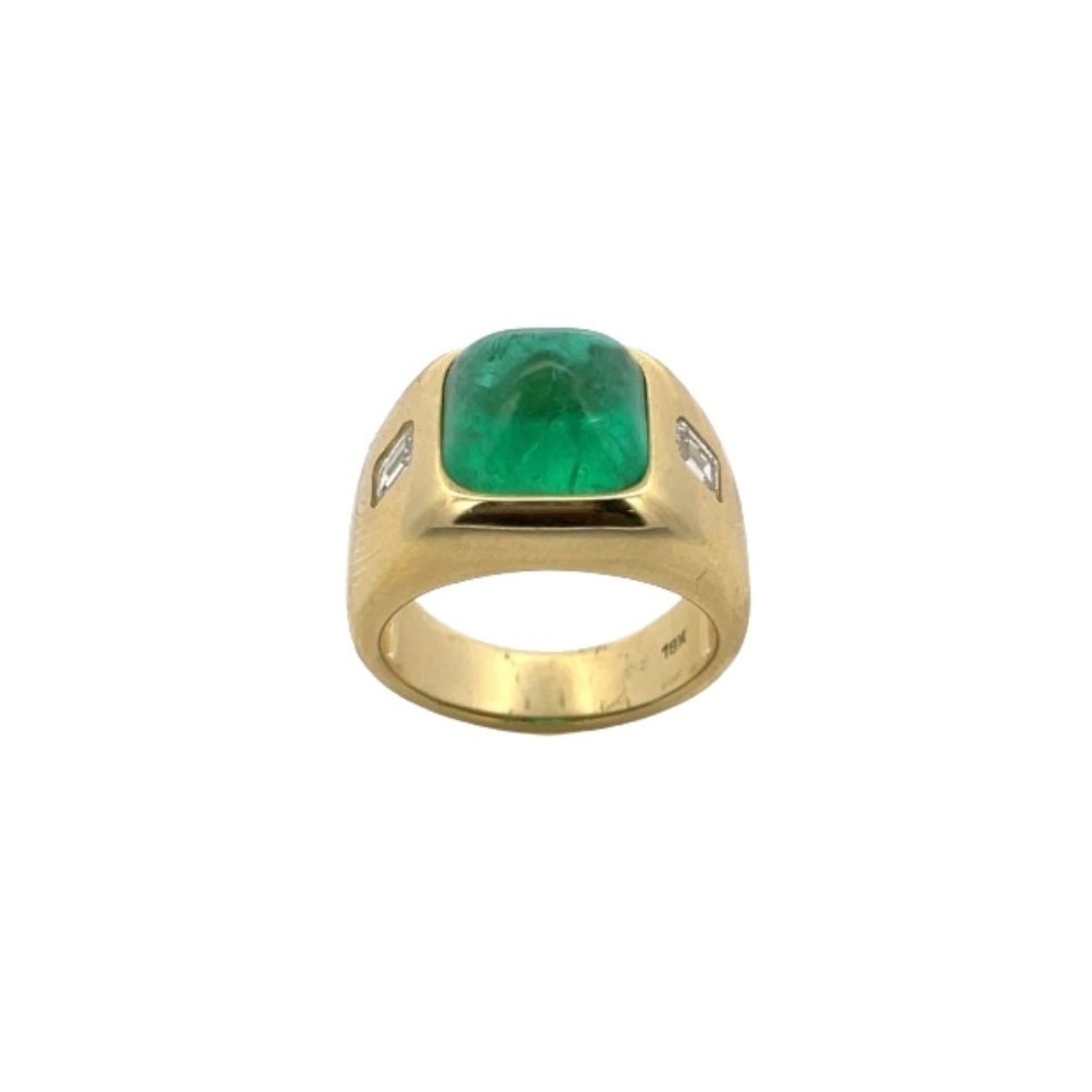 1970s 18KT Yellow Gold Emerald & Diamond Ring front