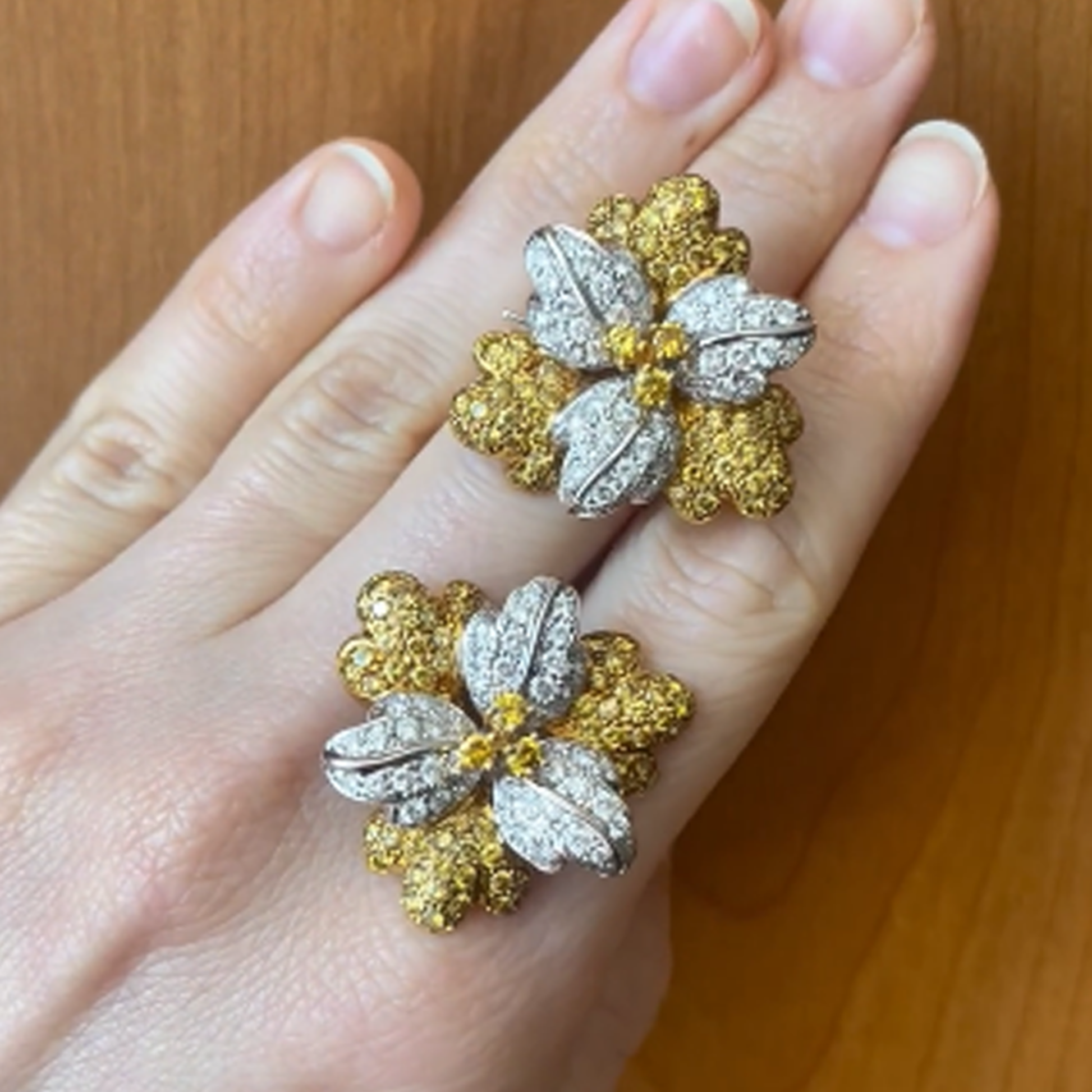 Post-1980s 18KT White & Yellow Gold Diamond Earrings front