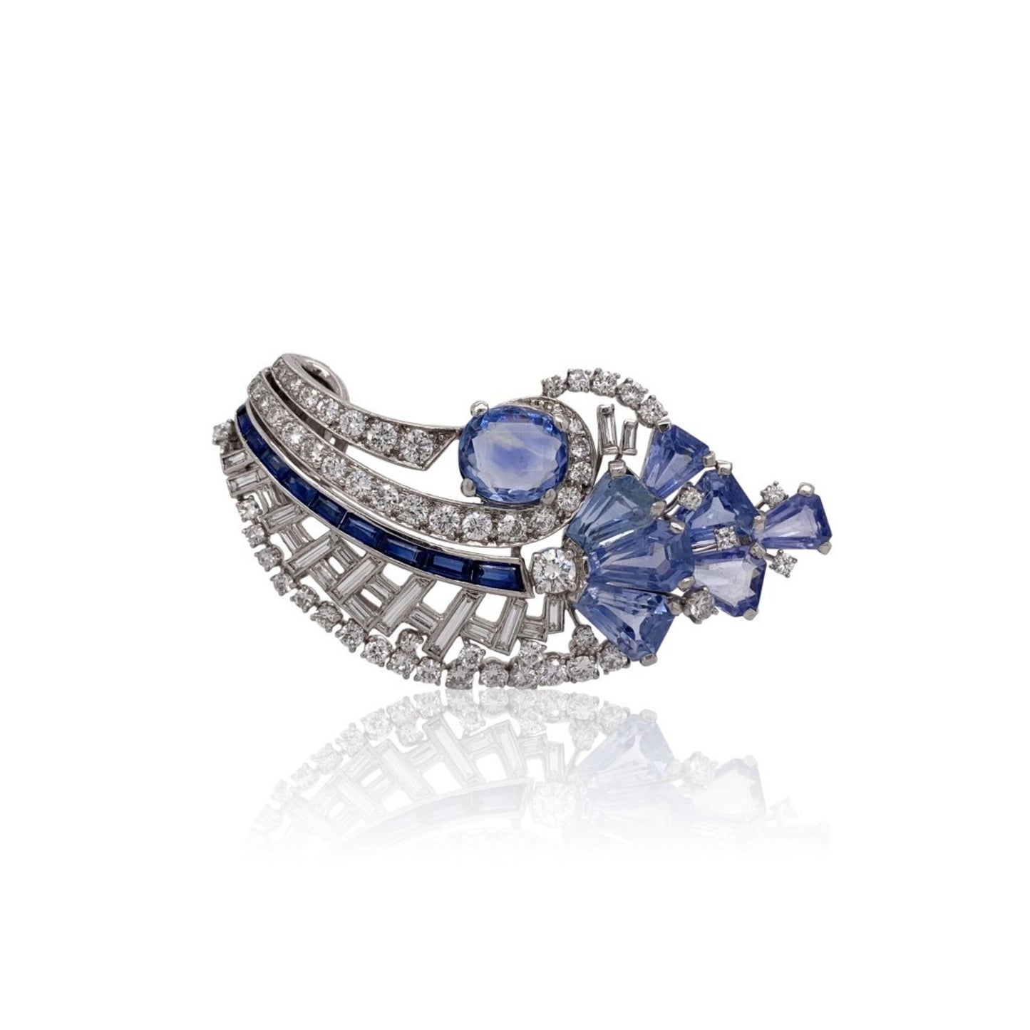 1960s Platinum Sapphire & Diamond Brooch front