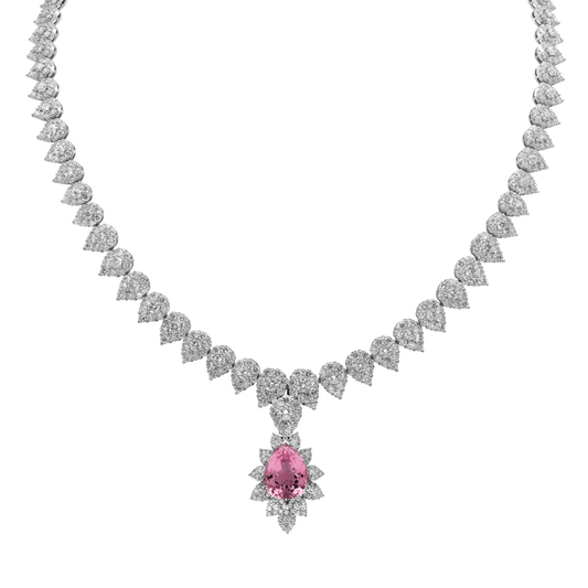 Post-1980s 18KT White Gold Morganite & Diamond Necklace front