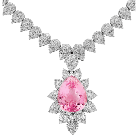 Post-1980s 18KT White Gold Morganite & Diamond Necklace front