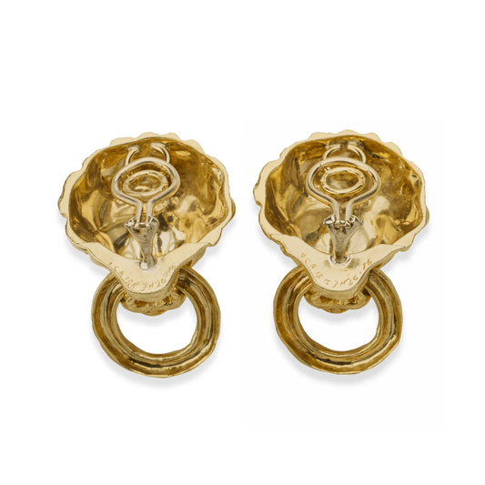 Van Cleef & Arpels 1960s 18KT Yellow Gold Emerald Lion Door Knocker Earrings back