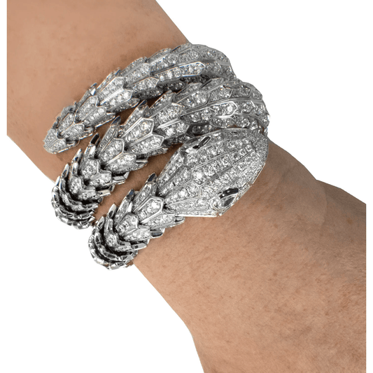 Bulgari Post-1980s 18KT White Gold Diamond Serpenti Bracelet on wrist